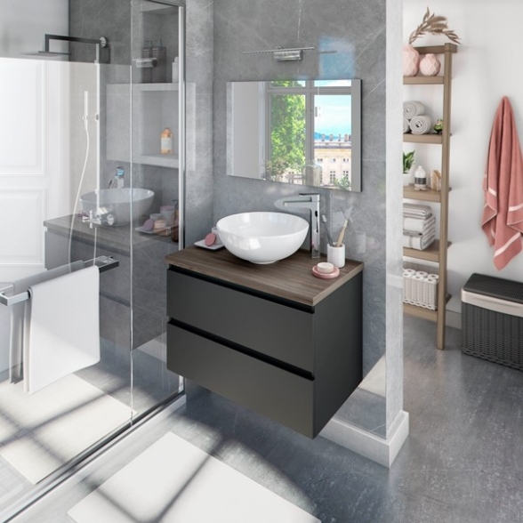 Mobile Bagno Sospeso 80 Cm Con Lavabo Da Appoggio Tokyo Antracite