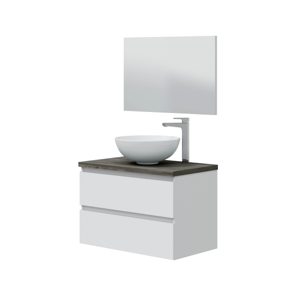 Mobile Da Bagno Sospeso 80 Cm 2 Cassetti Con Lavabo Da Appoggio Tokyo Bianco Lucido