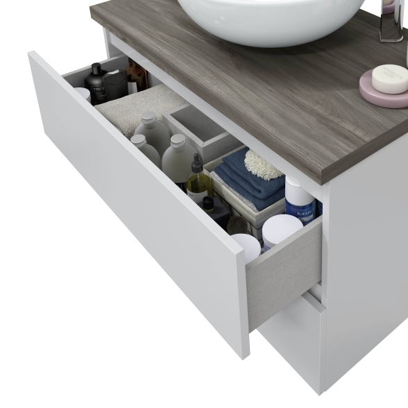 Mobile Bagno Sospeso 80 Cm Con Lavabo Da Appoggio Tokyo Bianco Lucido