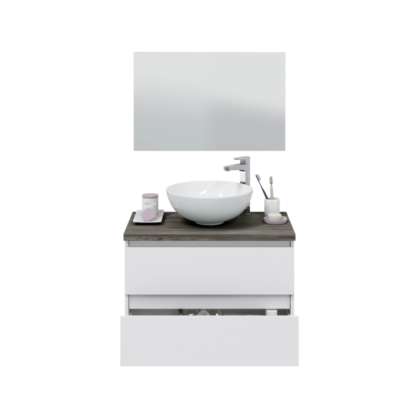 Mobile Bagno Sospeso 80 Cm Con Lavabo Da Appoggio Tokyo Bianco Lucido