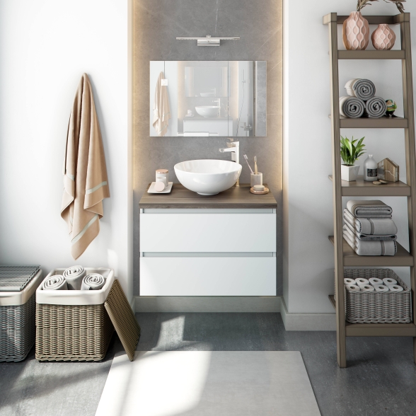 Mobile Bagno Sospeso 80 Cm Con Lavabo Da Appoggio Tokyo Bianco Lucido