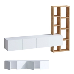 Mobile Porta TV Sospeso 182 Cm Bianco Con Libreria Effetto Legno Pana