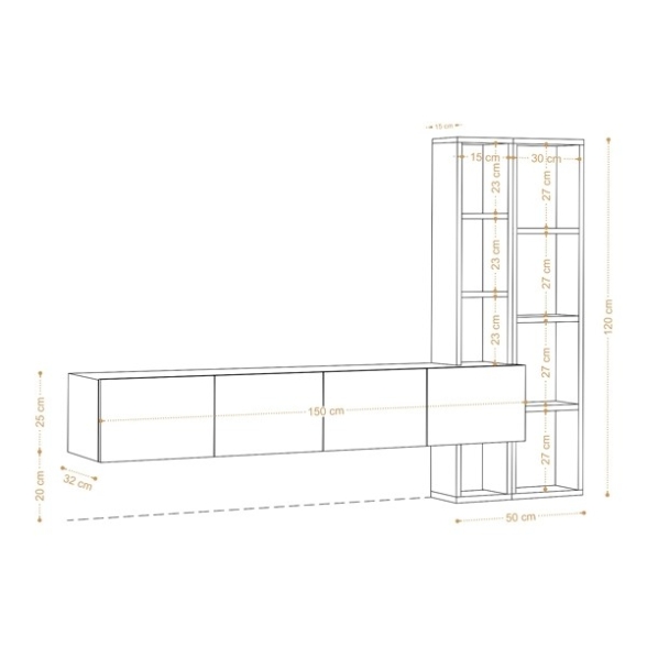 Mobile Porta TV Sospeso 182 Cm Bianco Con Libreria Effetto Legno Pana