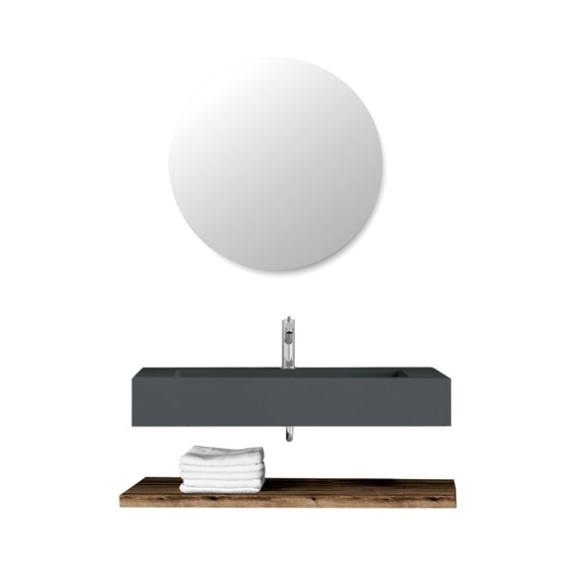 Lavabo Sospeso Grigio Opaco 80 Cm Con Mensola Rovere E Specchio - Roma
