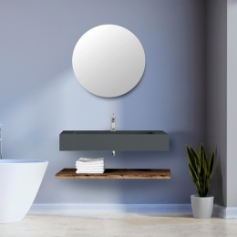 Lavabo Sospeso Grigio Opaco 100 Cm Con Mensola Rovere E Specchio - Roma