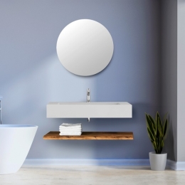 Lavabo Sospeso Bianco Opaco 100 Cm Con Mensola Rovere E Specchio - Roma