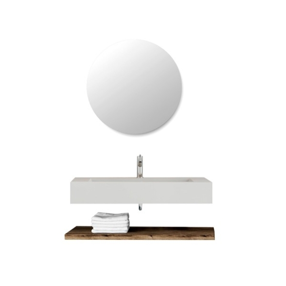 Lavabo Sospeso Bianco Opaco 100 Cm Con Mensola Rovere E Specchio - Roma