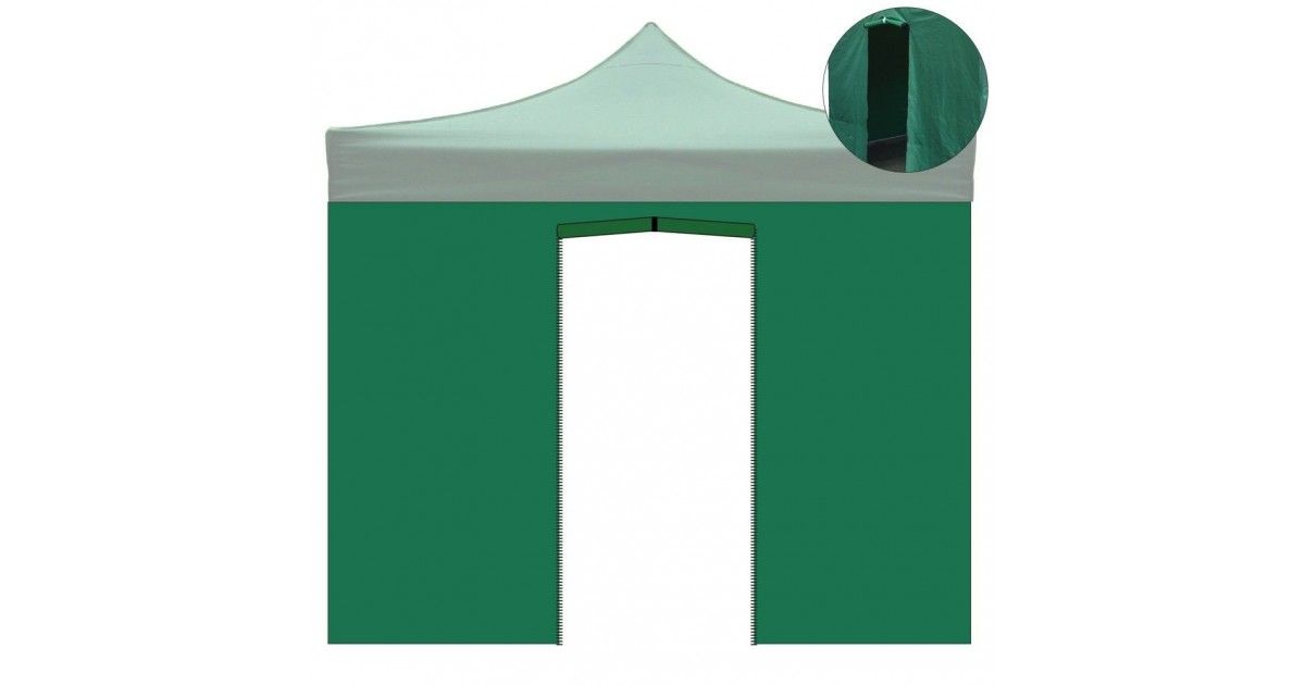 Telo laterale 3x2m verde impermeabile con porta avvolgibile per gazebo richiudibile 3x3mt