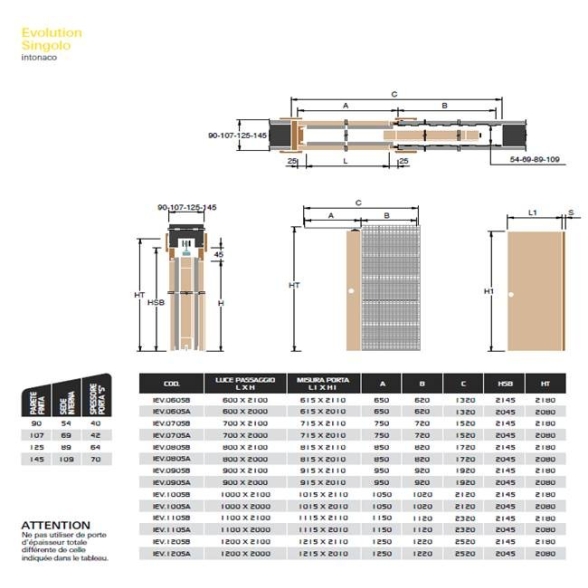 Controtelaio Ermetika Evolution singolo 90 x 210 x 11 cm intonaco (per porte a scomparsa)