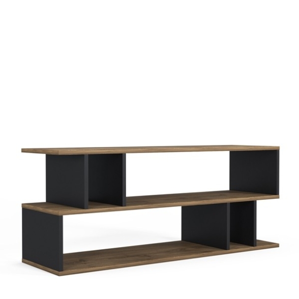 Mobile Porta TV Da Terra Design Moderno 120x35x49 Nero E Noce Piramide