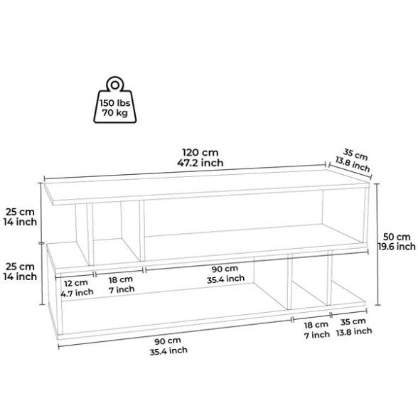 Mobile Porta TV Da Terra Design Moderno 120x35x49 Nero E Noce Piramide