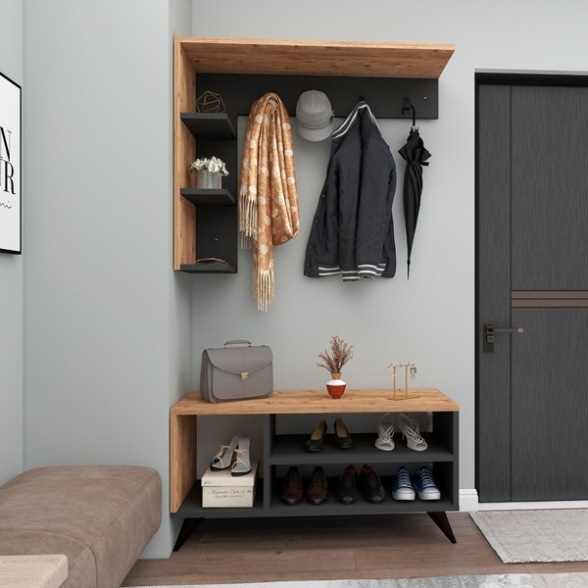 Mobile Ingresso Con Appendiabiti E Scarpiera Legno E Antracite Samle