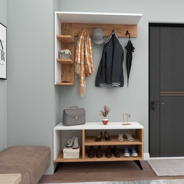 Mobile Ingresso Con Appendiabiti E Scarpiera Legno E Bianco Samle