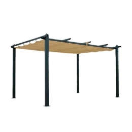 Pergola 3x4 In Alluminio Gazebo Antracite Telo Copertura Scorrevole Sabbia