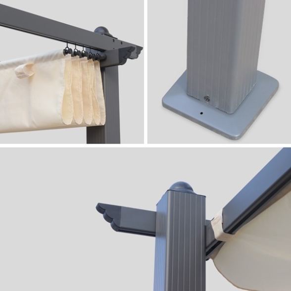 Pergola 3x4 In Alluminio Gazebo Antracite Copertura Sabbia H 237 Cm