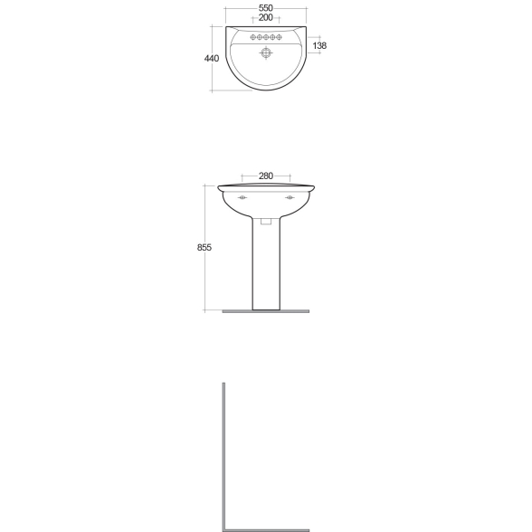 Lavabo 440 x 550 mm con colonna o semicolonna Karla RAK - Lovebrico