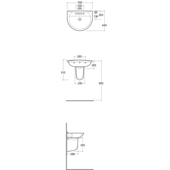 Lavabo 440 x 550 mm con colonna o semicolonna Karla RAK Ceramics