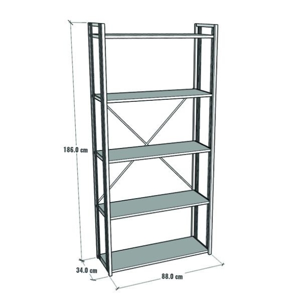 Libreria 5 Ripiani Stile Industrial 88x34x180 Derek Rovere