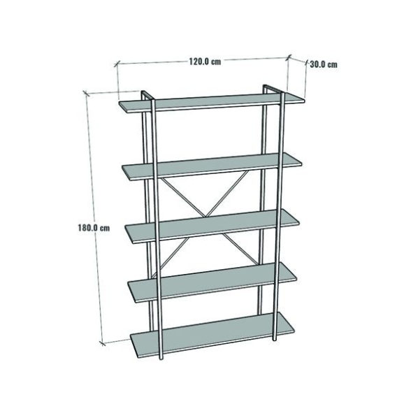 Libreria 5 Ripiani Stile Industrial 120x34x180 Jonah Rovere
