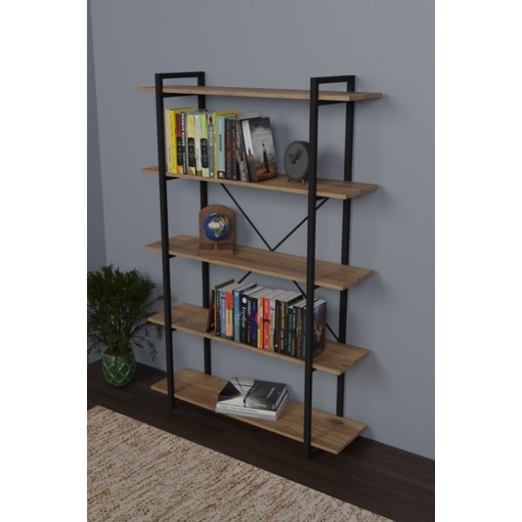 Libreria 5 Ripiani Stile Industrial 120x34x180 Jonah Rovere