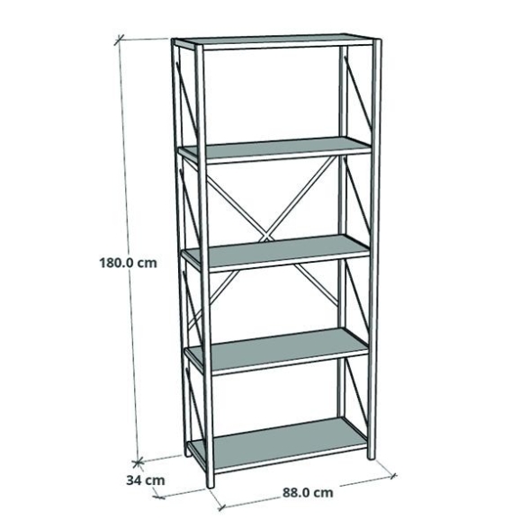 Libreria 5 Ripiani Stile Industrial 88x34x180 Jacob Antracite