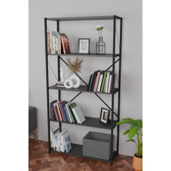 Libreria 5 Ripiani Stile Industrial 88x34x180 Jacob Antracite