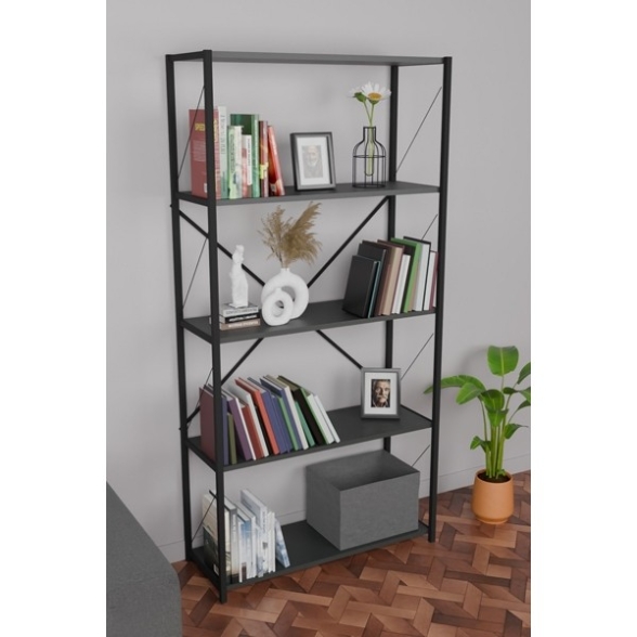 Libreria 5 Ripiani Stile Industrial 88x34x180 Jacob Antracite