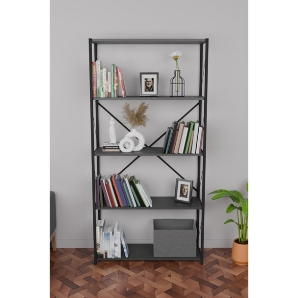 Libreria 5 Ripiani Stile Industrial 88x34x180 Jacob Antracite