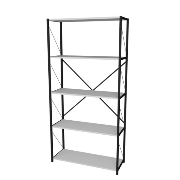 Libreria 5 Ripiani Stile Industrial 88x34x180 Jacob Bianco