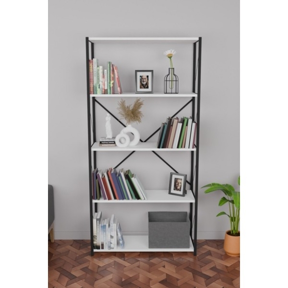 Libreria 5 Ripiani Stile Industrial 88x34x180 Jacob Bianco