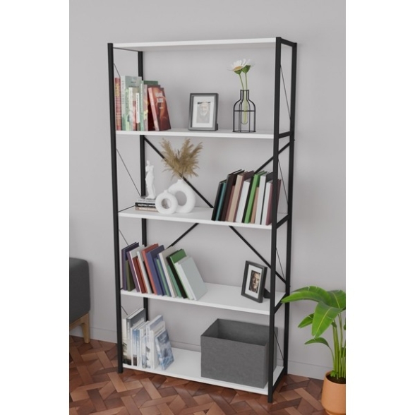 Libreria 5 Ripiani Stile Industrial 88x34x180 Jacob Bianco