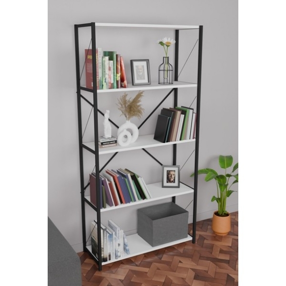 Libreria 5 Ripiani Stile Industrial 88x34x180 Jacob Bianco