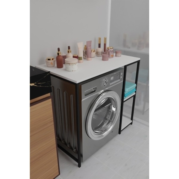 Mobile Coprilavatrice Stile Industrial 100x60x90 Con Ripiani Laterali Ida Bianco