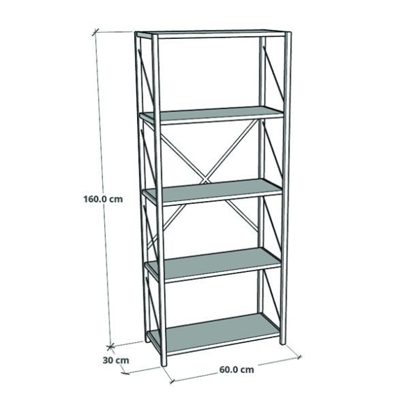 Libreria 5 Ripiani Stile Industrial 60x30x160 Jacob Rovere