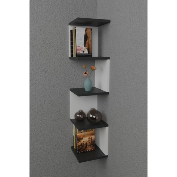 Mensola Ad Angolo Zig-Zag 5 Ripiani 25x25x109 Musa Bianco E Antracite
