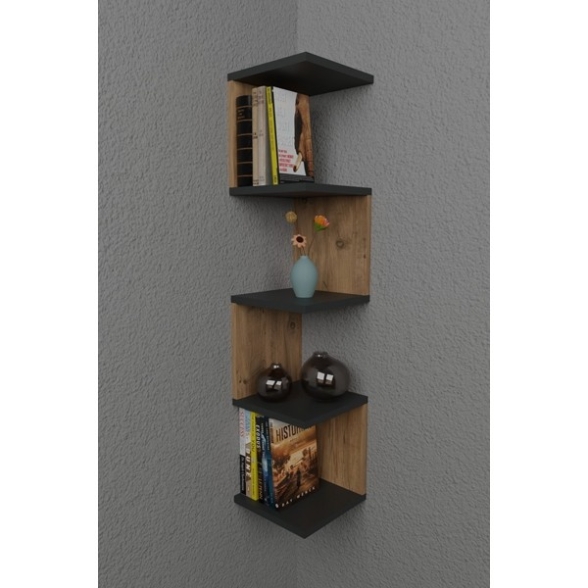 Mensola Ad Angolo Zig-Zag 5 Ripiani 25x25x109 Musa Rovere E Antracite