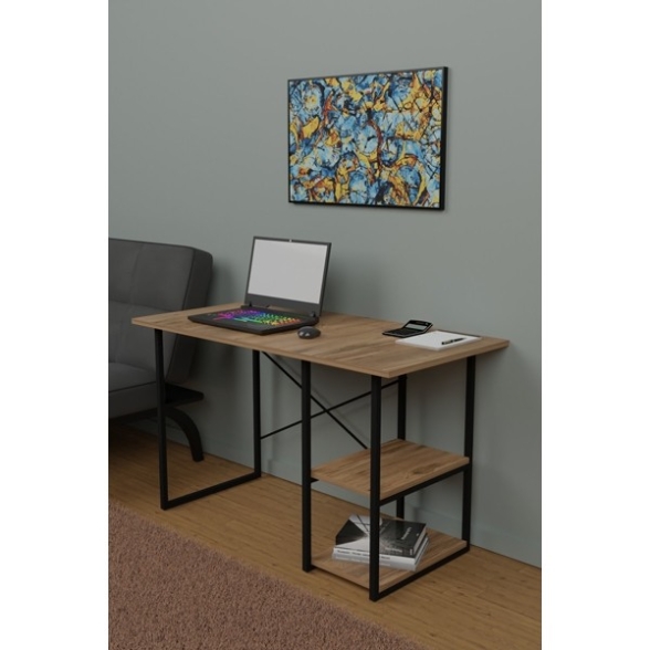 Scrivania Stile Industrial 120x60x72 Con Ripiani Laterali Adam Rovere