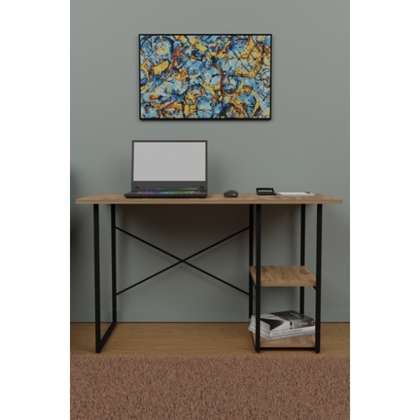 Scrivania Stile Industrial 120x60x72 Con Ripiani Laterali Adam Rovere