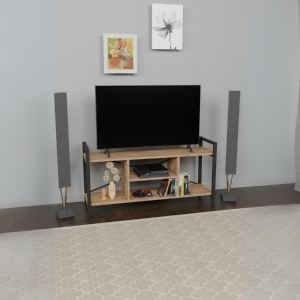 Mobile Porta TV Stile Industrial 120x35x60 Con Vani A Giorno Cult Rovere