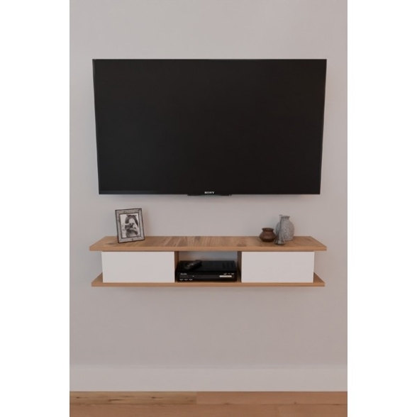 Mobile TV Sospeso 120 cm 2 Ante E Vano A Giorno Delta Rovere E Bianco