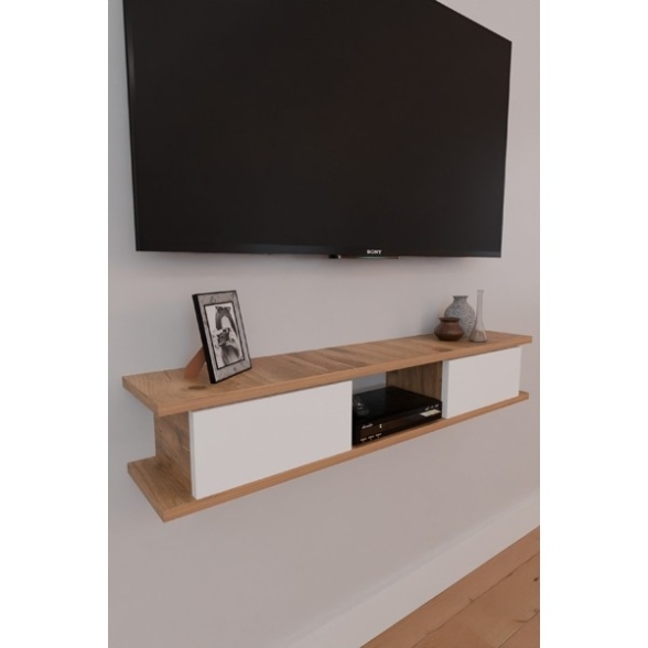 Mobile TV Sospeso 120 cm 2 Ante E Vano A Giorno Delta Rovere E Bianco