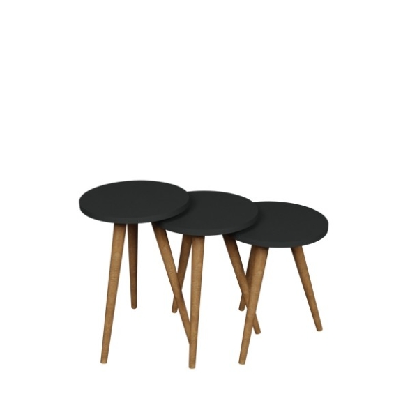 Set 3 Tavolini Decorativi Da Salotto Gambe Legno Aphrodite Antracite