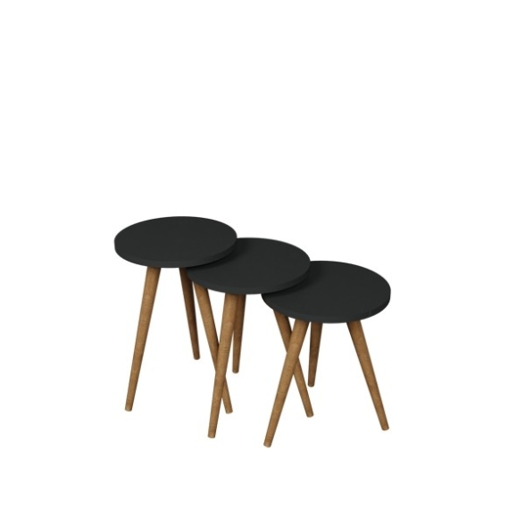 Set 3 Tavolini Decorativi Da Salotto Gambe Legno Aphrodite Antracite