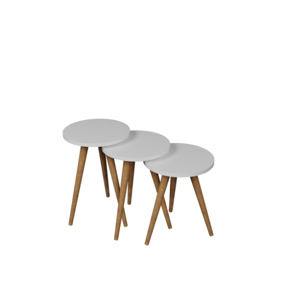 Set 3 Tavolini Decorativi Da Salotto Gambe Legno Aphrodite Bianco