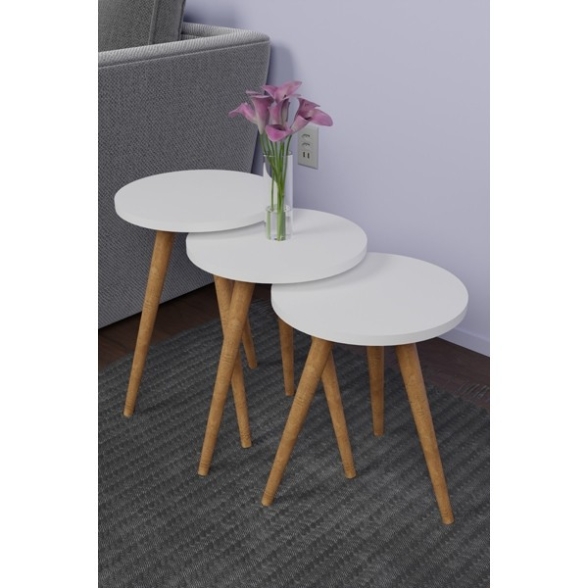 Set 3 Tavolini Decorativi Da Salotto Gambe Legno Aphrodite Bianco
