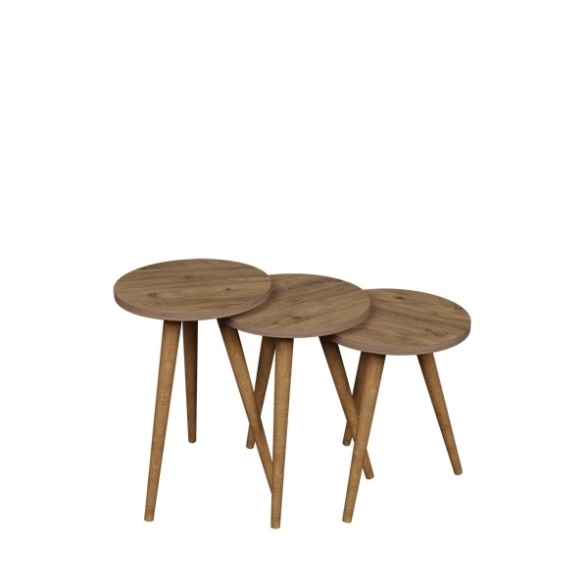 Set 3 Tavolini Decorativi Da Salotto Gambe Legno Aphrodite Rovere