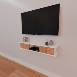 Mobile TV Sospeso 120x20x18 cm 2 Ante E Vano A Giorno Delta Bianco E Rovere