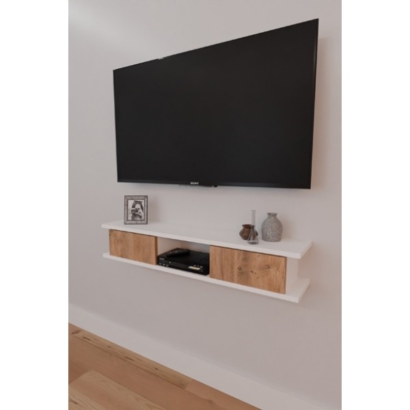 Mobile TV Sospeso 120 cm 2 Ante E Vano A Giorno Delta Bianco E Rovere