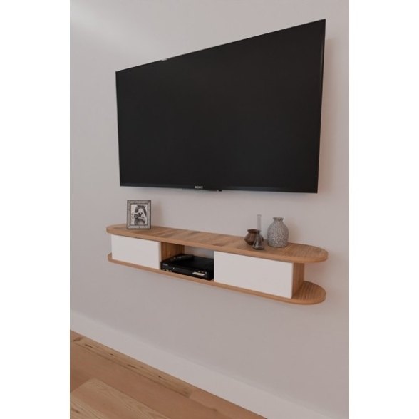 Mobile TV Sospeso 120 cm 2 Ante E Vano A Giorno Omega Rovere E Bianco