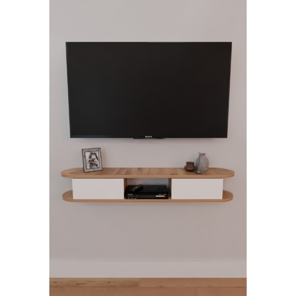 Mobile TV Sospeso 120 cm 2 Ante E Vano A Giorno Omega Rovere E Bianco